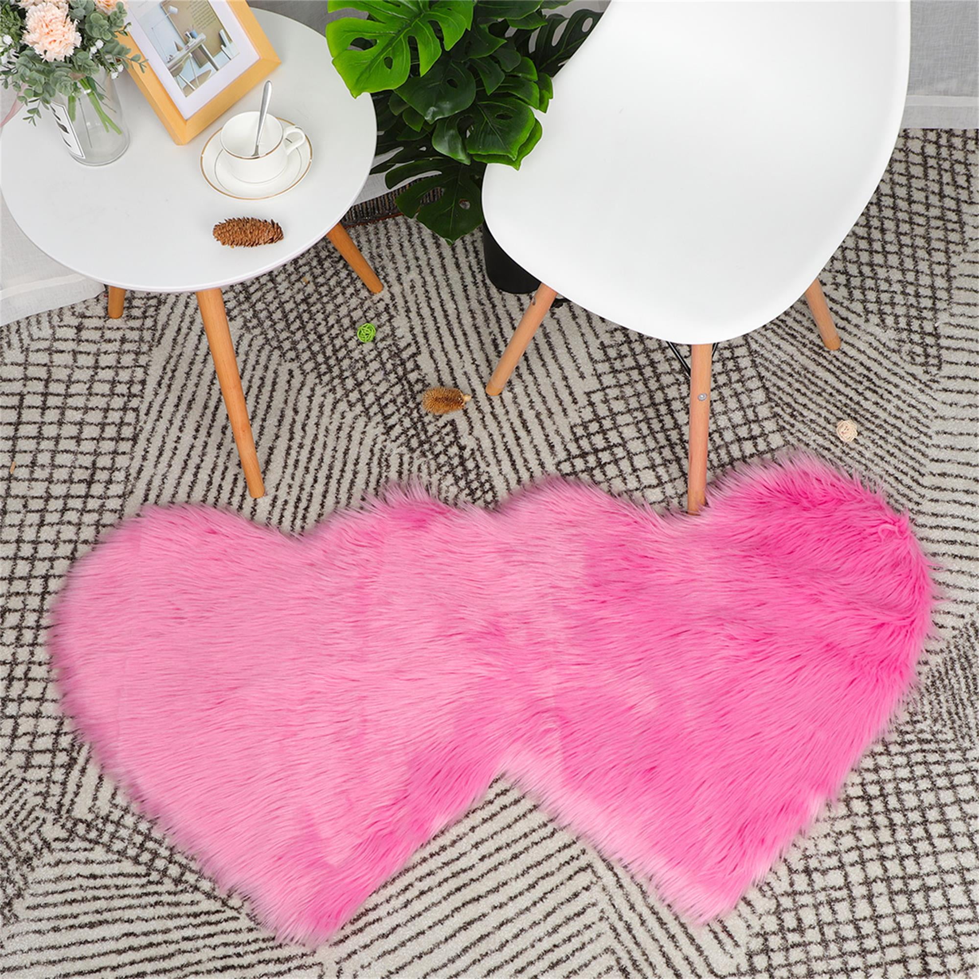 PiccoCasa Wool Imitation Sheepskin, Double Heart Shaped Area Rug for