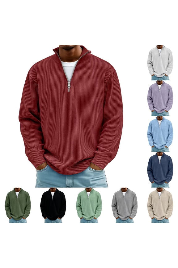 Quarter Zip Pullover Men Big and Tall Corduroy Long Sleeve Tshirts Solid Color Stand Collared Basic Pullovers White XXXXL