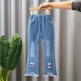 thumbnail image 2 of Fouhkni Kids Girls Flared Jeans Casual Solid Color Ruffle Denim Bell-Bottoms Mid Waist Pull On Jeggings, 2 of 6