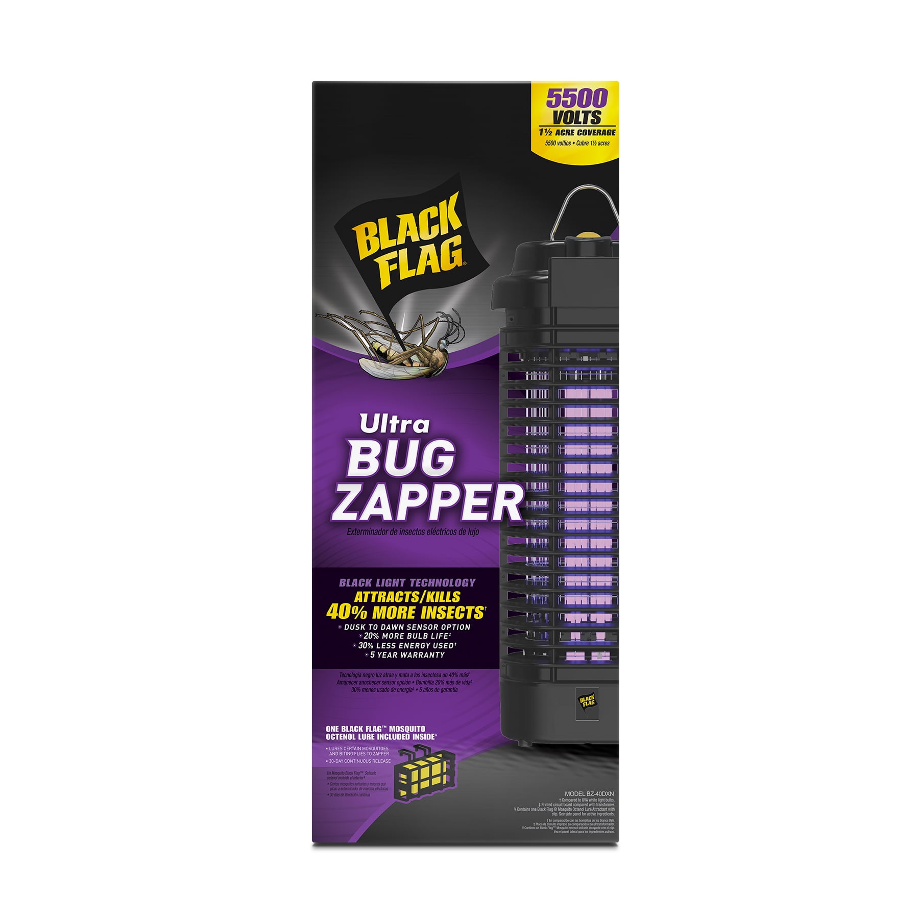 Black Flag 5500 Volt Deluxe 40 Watt Electronic Insect Killer Type: Zapper, 1.5 Acre, Black, BZ-40DXN Black Flag 5500 Volt Deluxe 40 Watt Electronic Insect Killer Type: Zapper, 1.5 Acre, Black, BZ-40DXN