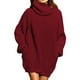 thumbnail image 3 of Vestido suéter de cuello alto Vestido jersey de manga larga Suéter de color puro de gran tamaño para mujer Rojo vino S, 3 of 6