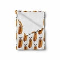 thumbnail image 2 of Hot Dog Soft Flannel Fleece Throw Blanket, Cheerful Characterized Food with Eyes and Smiling Frankfurter, Cozy Plush for Indoor and Outdoor Use, 50" x 60", Apricot Vermilion, by Ambesonne, 2 of 6
