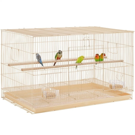 Alden Design 30" Bird Cage with Slide-Out Tray and Wood Perches, Almond