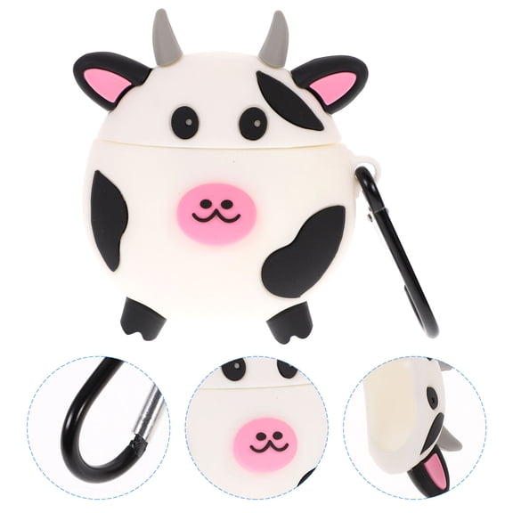 DRAFIDEEP Cow Shaped Earbuds Case White Silicone 1Pc for Earphones Protector with Hanging Convenience 7X2.4X1In