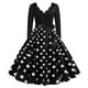 thumbnail image 3 of ICHUANYI Clearance Women's V-Neck Retro Print Polka- Long-Sleeved Casual Bow Tie Stitching Large Dress(Black, S) ICHUANYI WER2023080906967, 3 of 8