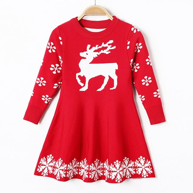 EGNMCR Vêtements pour Bébé Fille Vêtements pour Enfants Robe pour Filles Noël Chandail pour Enfants Robe Faon