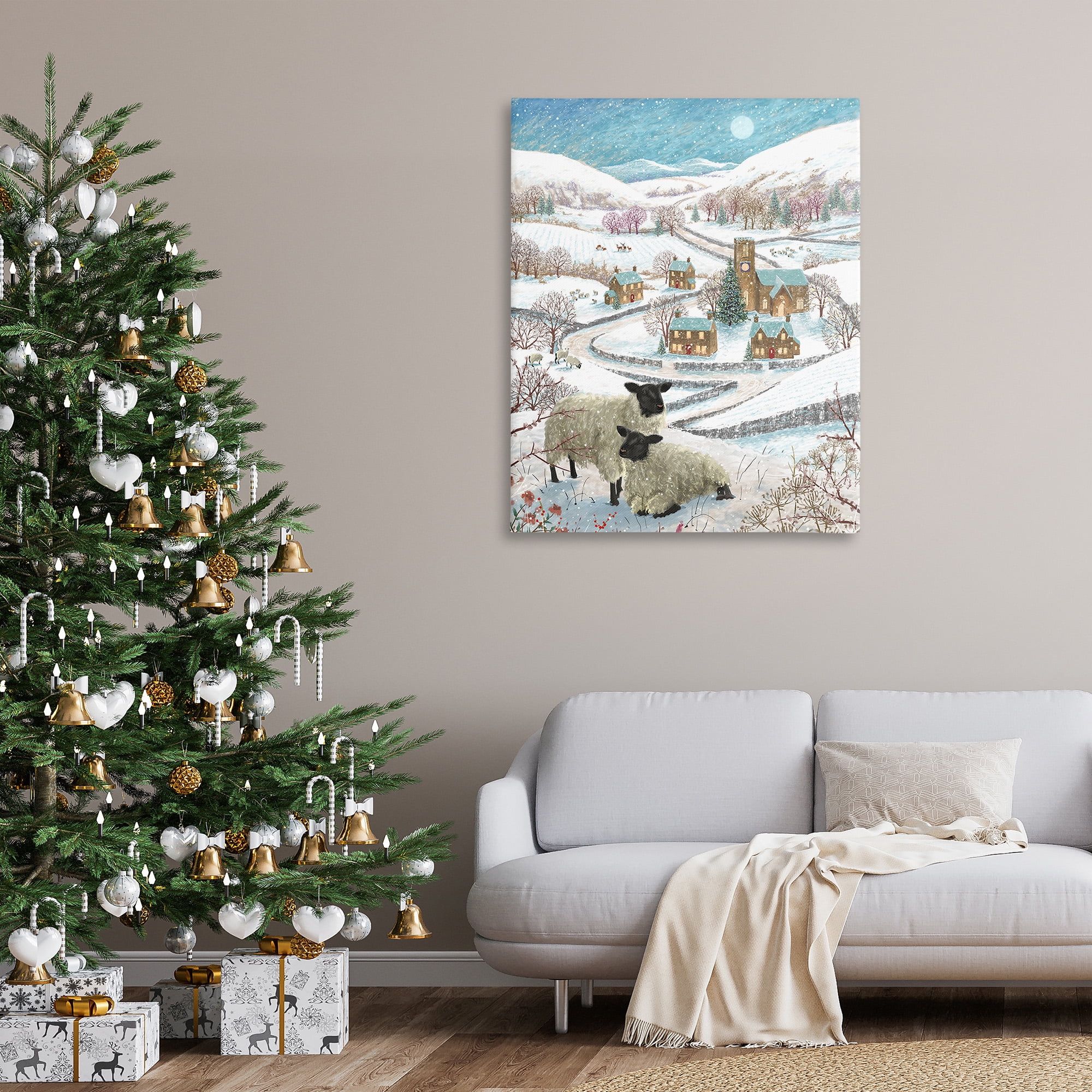 Stupell Industries Sheep on Wintery Hill Animals & Insects Painting Gallery Wrapped Canvas Art Print Wall Art, 36 x 48
