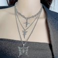 thumbnail image 3 of Conjunto de collar y gargantilla de cadena gruesa Yashi colgante de ángel y cruz de mariposa Plata, 3 of 5