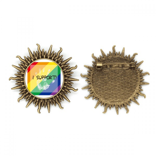 La bandera de arco iris yo apoyo LGBT Pin de gancho de metal vintage con forma de sol Unbranded M