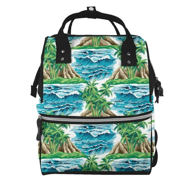 Fotbe Hawaii Palms Mochila Maternidad - Lona de Sarga Impermeable, Mochila de Pañales de Gran Capacidad con Múltiples Bolsillos y Correas Ajustables