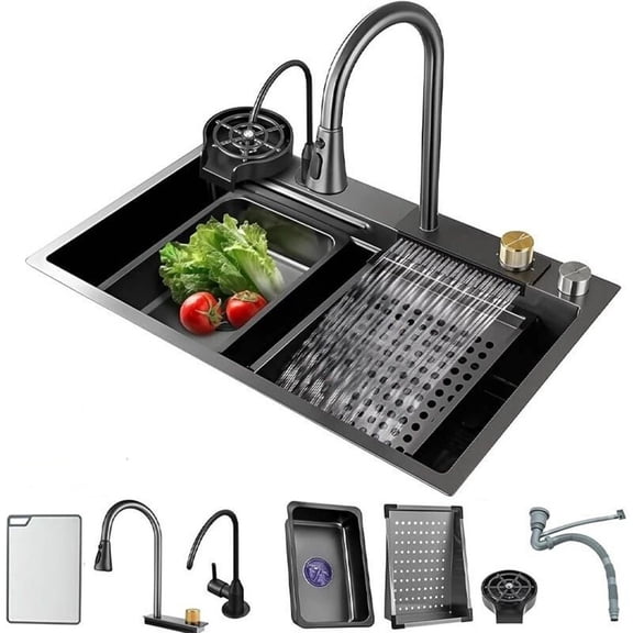 29.5" Stainless Steel Kitchen Sink Drop in Single Bowl with Pull Down Faucet Set