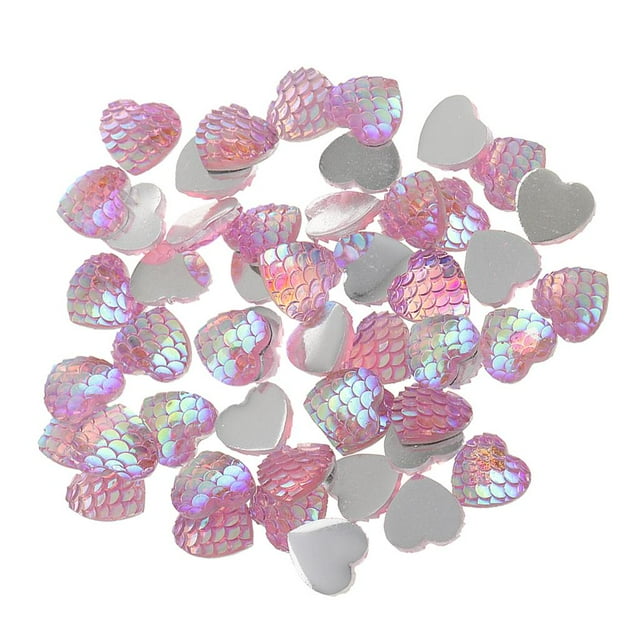 Color De Rosa Multi Del Corazón Del Color Del Cabo De La Sirena Fishscale De La Resina De 50pcs 12m M Sunnimix Estilo de Fishscale