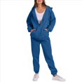 thumbnail image 3 of Sudadera con Capucha y Cremallera para Mujer, de Larga, Color Liso, Informal, de Otoño, con Chaqueta y Pantalón Azul S, 3 of 6