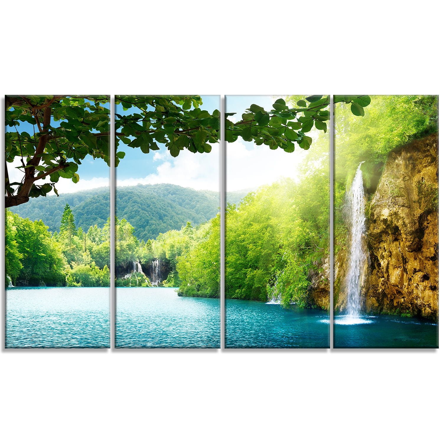 Design Art Waterfall in Deep Forest Landscape Photography Canvas Print