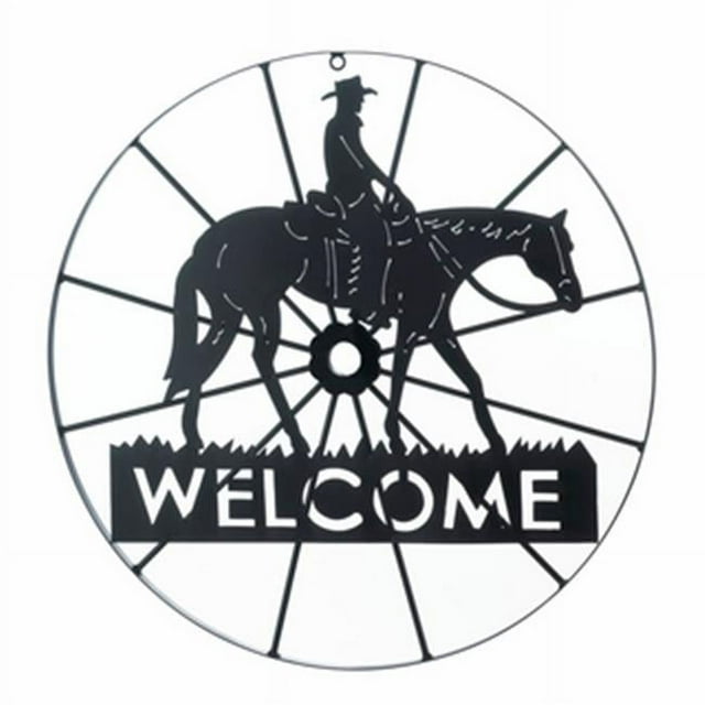 Cowboy Panneau de Bienvenue Roue Décoration Maison