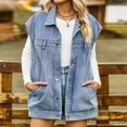 thumbnail image 2 of Diufon Womens Denim Vest Solid Color Jackets Lapel Collar Button Cap Sleeve Coats with Pockets, 2 of 5