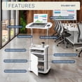thumbnail image 3 of Techni Mobili Adjustable Laptop Cart – White Rolling Desk with Storage, Height Adjustable Sit/Stand Workstation, 3 of 12