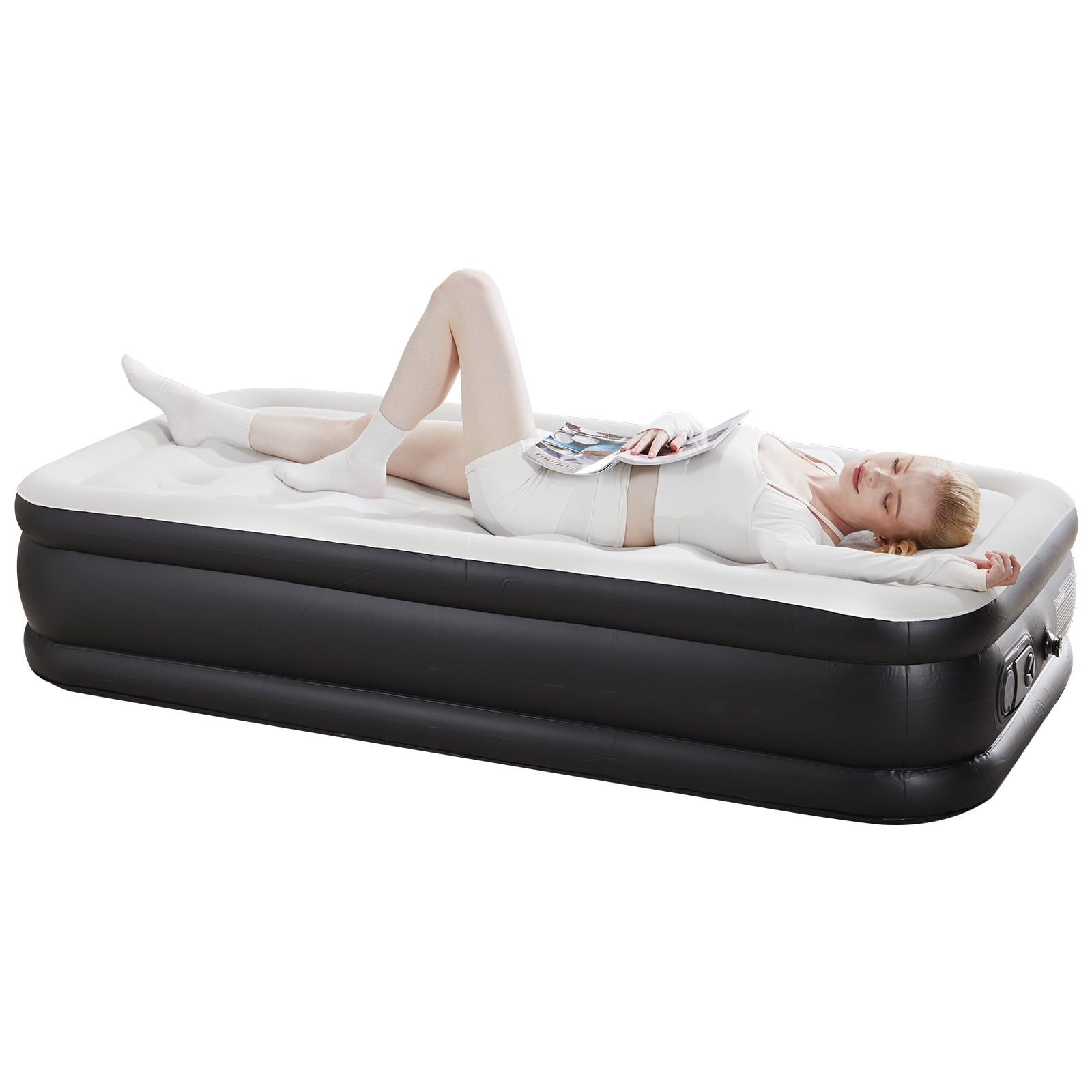 CONCETTA 18"H Twin Air Mattress, Low Noise Blow Up Guest Mattress with Built in Pump, 600LBS Weight Capacity for Camping, Home