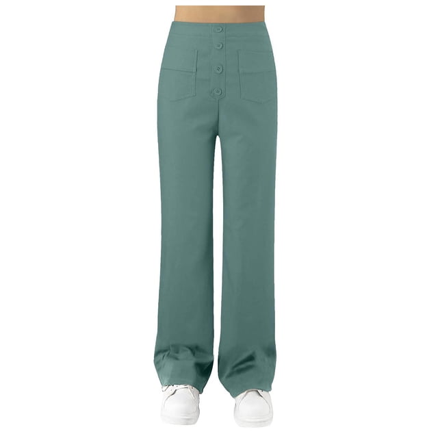 Ladies Casual Pants Straight Leg High Waisted Button Down Stretchy With Multiple Pockets Woman Pants Sky Blue XXL