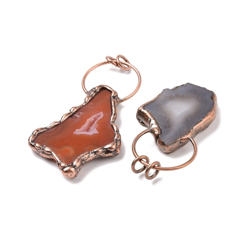Natural Dyed Druzy Agate Big Pendants with Red Copper Tone Brass Findings and Jump Rings Cadmium Free & Lead Free Polygon Mixed Color 57.5~77x29~45x6~8mm Hole: 6mm