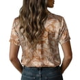 thumbnail image 4 of QASIEATN Women's Retro Shirt Women's Satin Printed Short Sleeved Shirt Vacation Style Shirt, 4 of 7