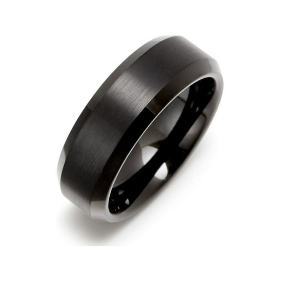 8 mm Black Tungsten Ring with Beveled Edges, ring sizes 9 to 13
