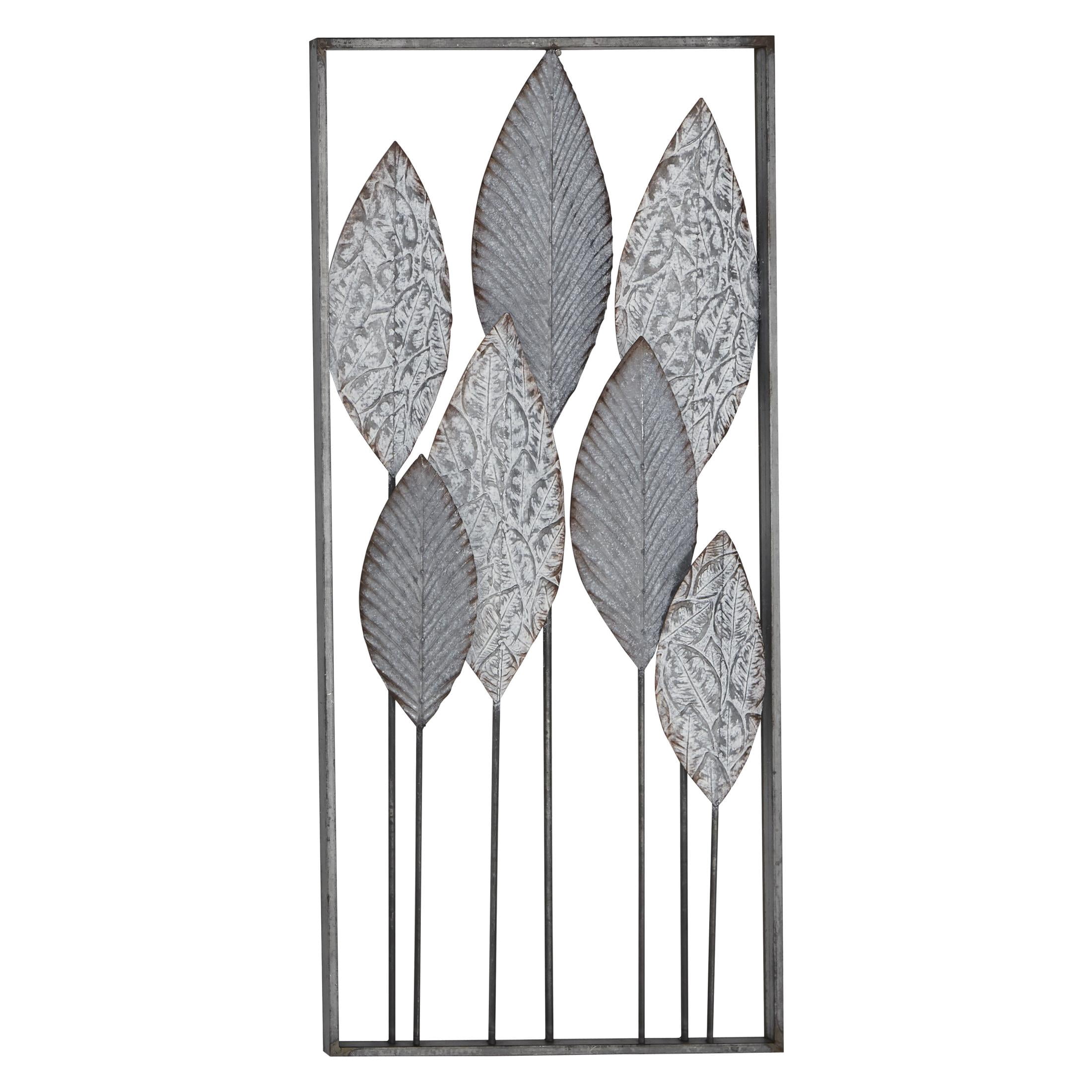 DecMode Gray Metal Tall Cut-Out Leaf Wall Decor with Intricate Laser Cut Designs
