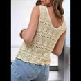 thumbnail image 4 of Camiseta de Tirantes de Verano para Mujer, , con Cuello en V, de Crochet, Sin Mangas, Tipo Suéter, Color Beige, Talla XL, 4 of 7