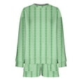 thumbnail image 4 of Women's 2 Piece Fashion Sweatsuit Graphic Long Sleeve Oversized Sweatshirts Tie Waist Shorts Loose Casual Fall Comfort Outfits, Green, S, 4 of 6