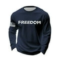 thumbnail image 4 of Men Letter Graphic T Shirts Freedom Long Sleeve Tee Tops Navy 2XL, 4 of 4