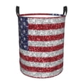 thumbnail image 1 of Balery America Flag Glitter Cesta de ropa redonda con asas, impermeable, independiente, para ropa, juguetes, dormitorio y familia-Small, 1 of 6