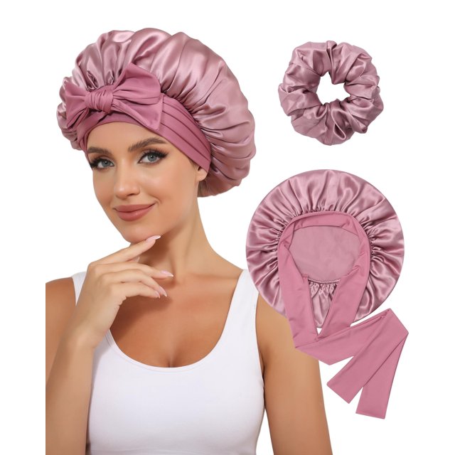 Gorro de seda CHLINS 100% morera para mujer con pelo rizado