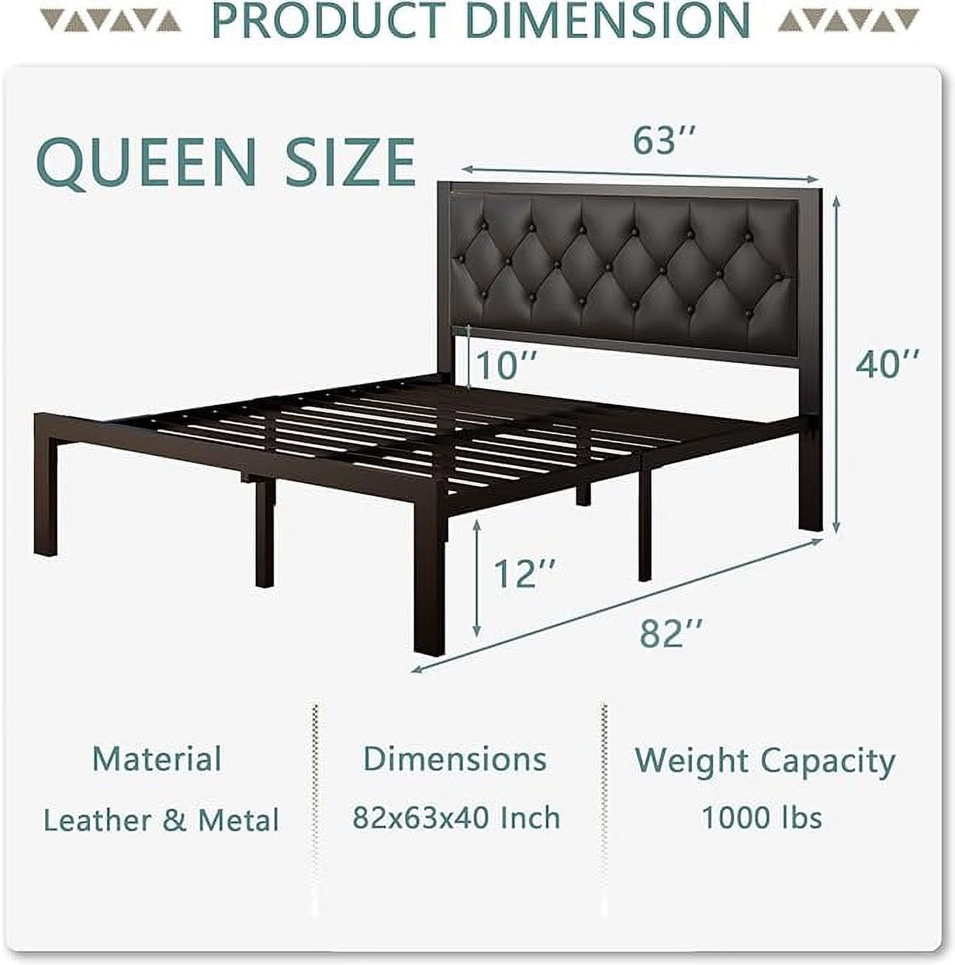 Honfach Queen Size Metal Platform Bed Frame with Faux Leather Upholstered Button Tufted Headboard, Mattress Foundation with 12” Storage, Steel Slats SupportNo Box Spring Needed, Easy Assembly, Black