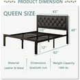 thumbnail image 3 of Honfach Queen Size Metal Platform Bed Frame with Faux Leather Upholstered Button Tufted Headboard, Mattress Foundation with 12” Storage, Steel Slats SupportNo Box Spring Needed, Easy Assembly, Black, 3 of 9