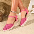 thumbnail image 5 of CYMMPU Women's Lace Crochet Ankle Strap Espadrille Wedge Sandals, Closed Toe Buckle Beach Footwear Hot Pink 38, 5 of 7