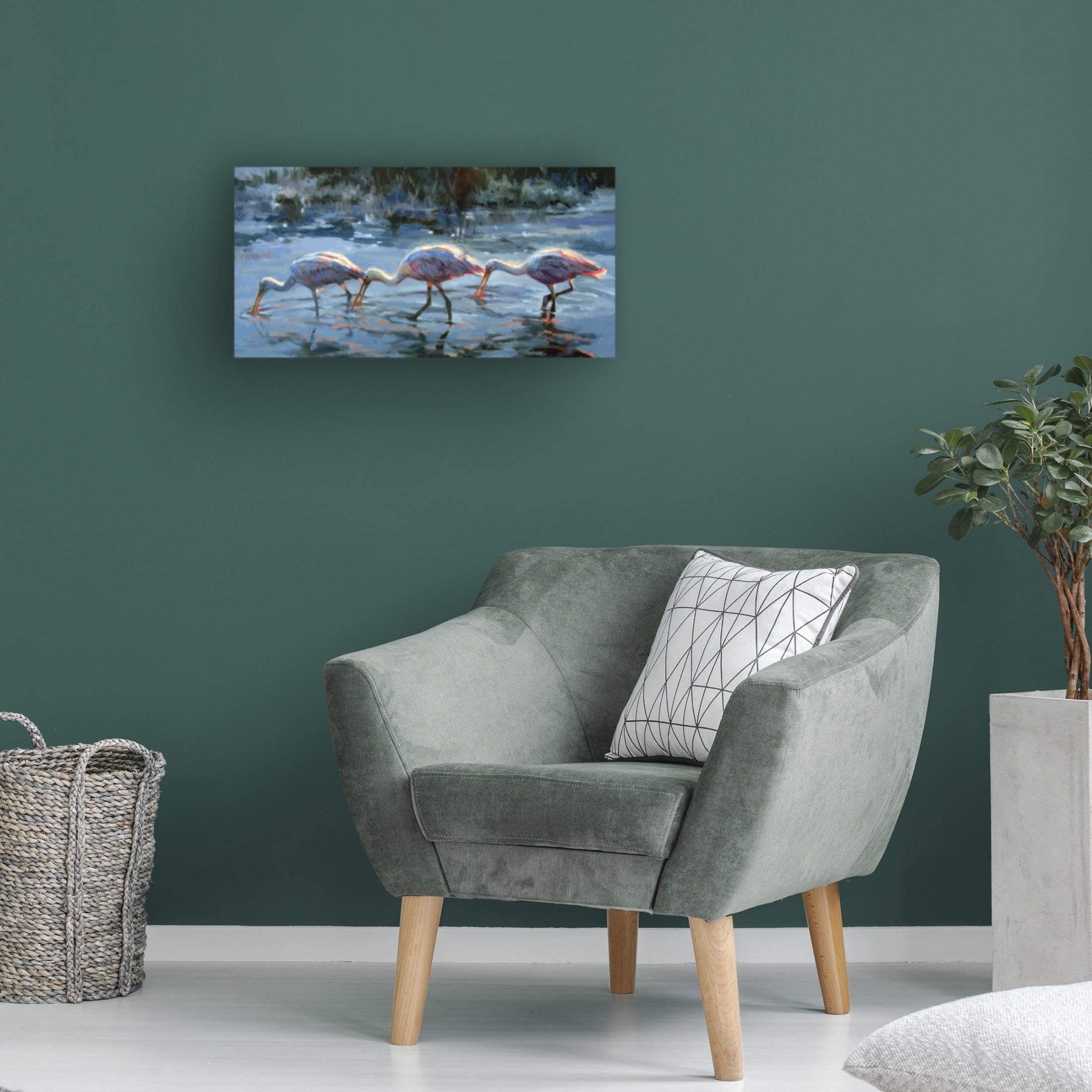 Canvas Wall Art - Sandy Nelson 'Spoonbill Late Feeding' Wall Art for Living Room, Bedroom, or Office Décor by Trademark Fine Art - 47 x 24 Inches