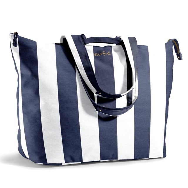 Bolso tote grande Fit & Fresh 56x46x31 cm, rayas azul marino