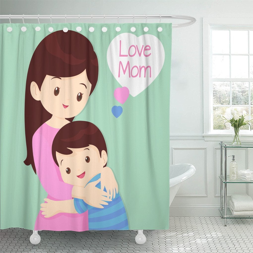 KSADK Hug Mother's Day Embracing Love Mom Children of Son Hugging His Mother Kid Shower Curtain