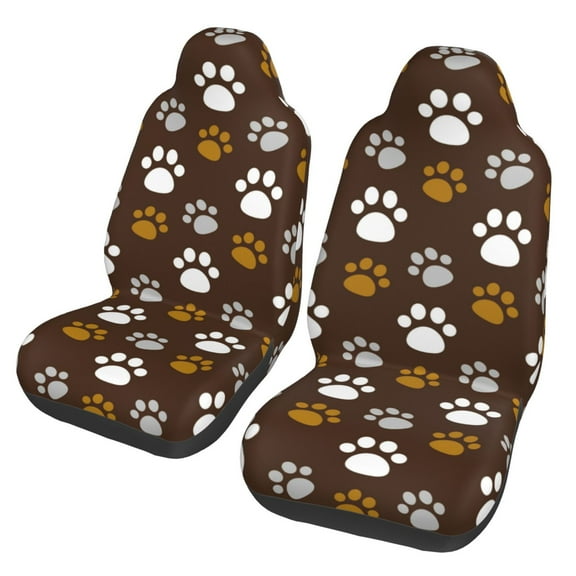 TEQUAN Front Seat Covers, Animal Paw Prints Cute Brown Pattern 2 Piece Car Seat Cover Fit Most Car SUV Truck Van