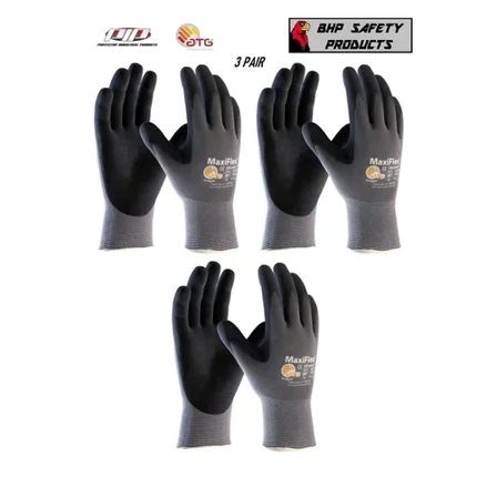 3 Pair Small 34-874 Maxiflex Ultimate Micro Foam Nitrile Grip Coated Work Gloves