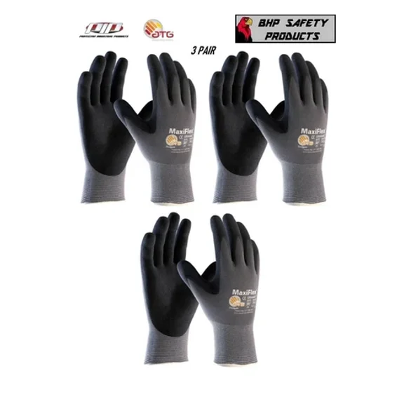 3 Pair Small 34-874 Maxiflex Ultimate Micro Foam Nitrile Grip Coated Work Gloves