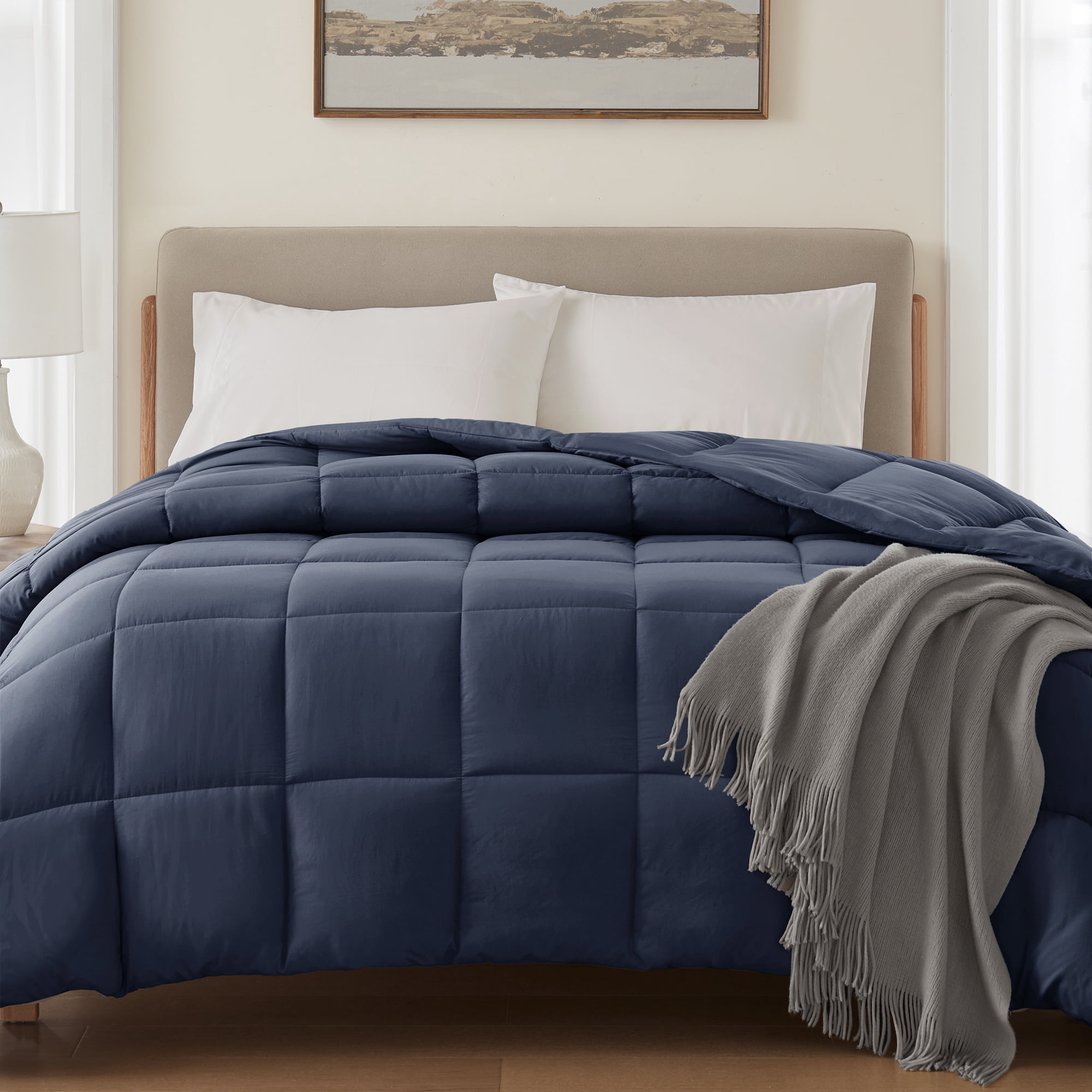 Mainstays Full/Queen Comforter, Down Alternative, All-Season, Navy