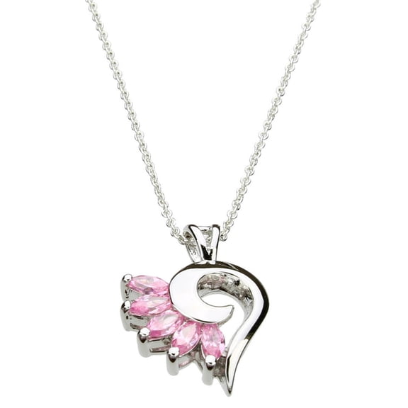 Pink Cubic Zirconia Sterling Silver Heart Pendant Cable Chain Necklace 18"