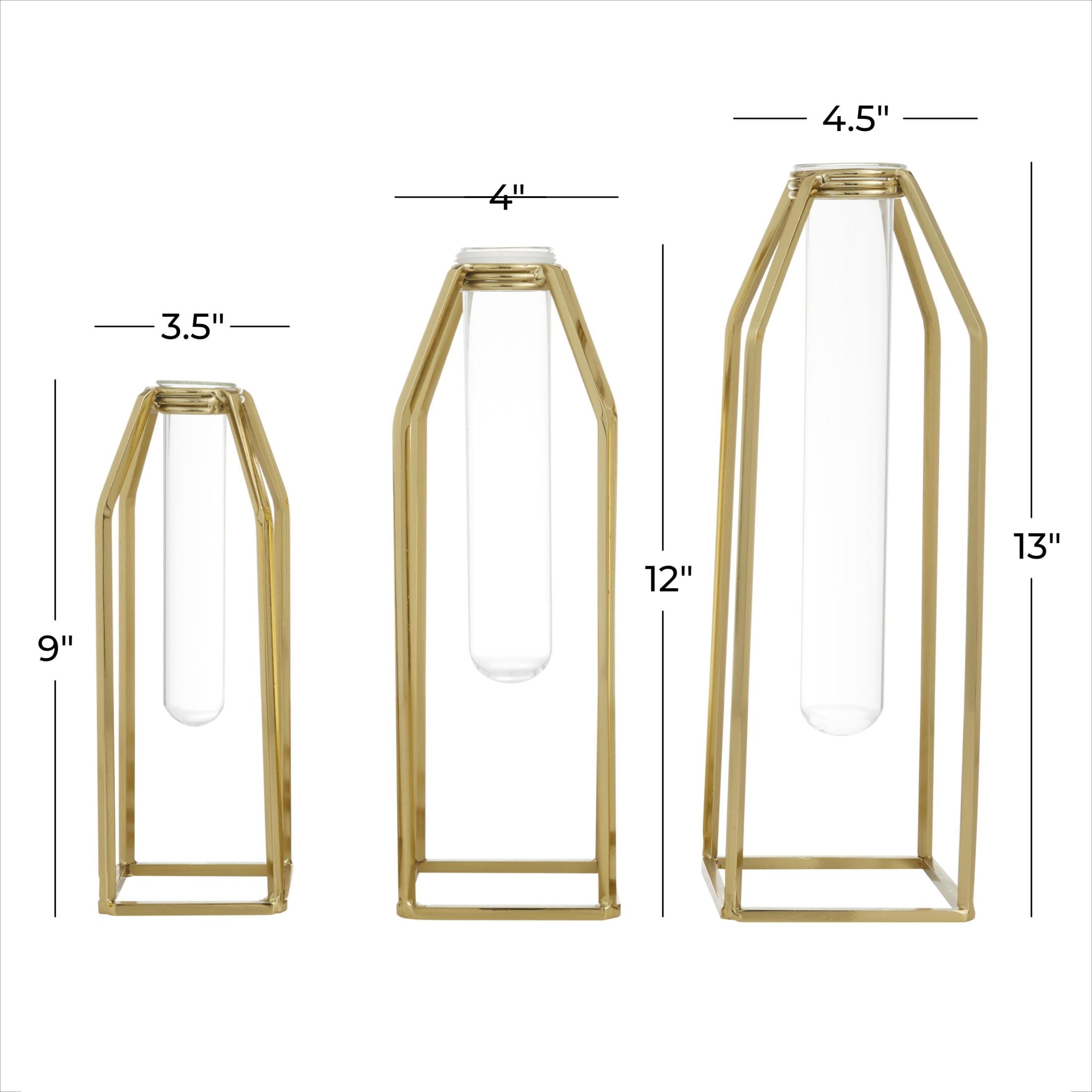 CosmoLiving by Cosmopolitan 13", 12", 9"H Test Tube Gold Stainless Steel Metal Vase, Set of 3