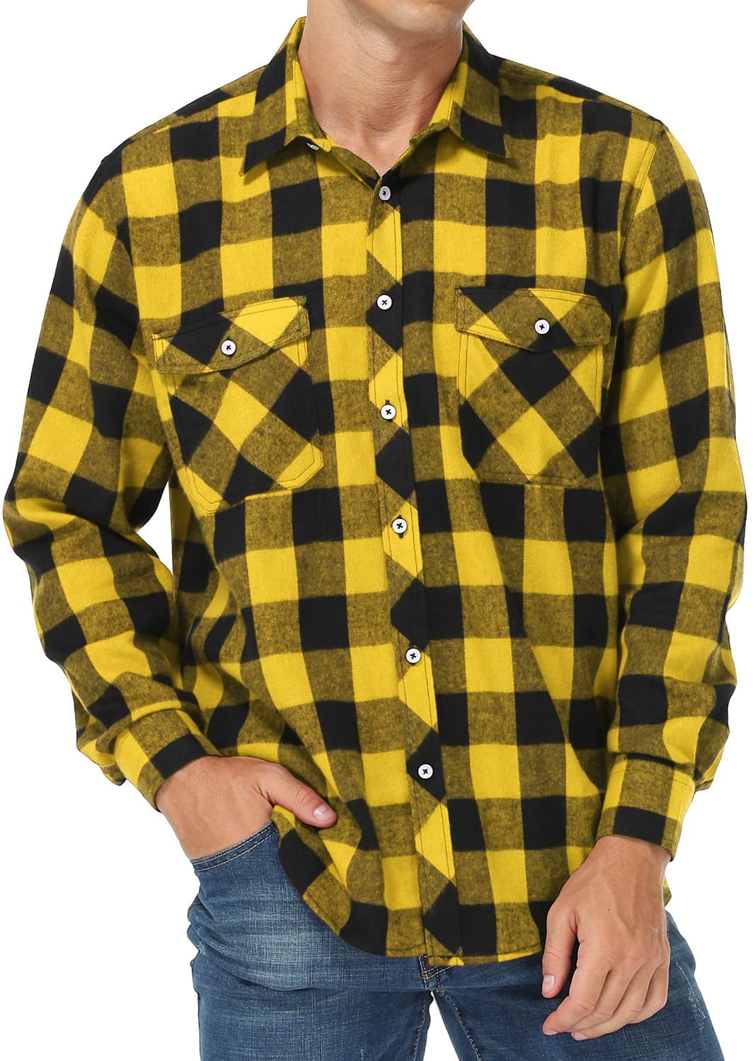 HAOMEILI Men's Long Sleeve Plaid Flannel Casual Shirts Button Down