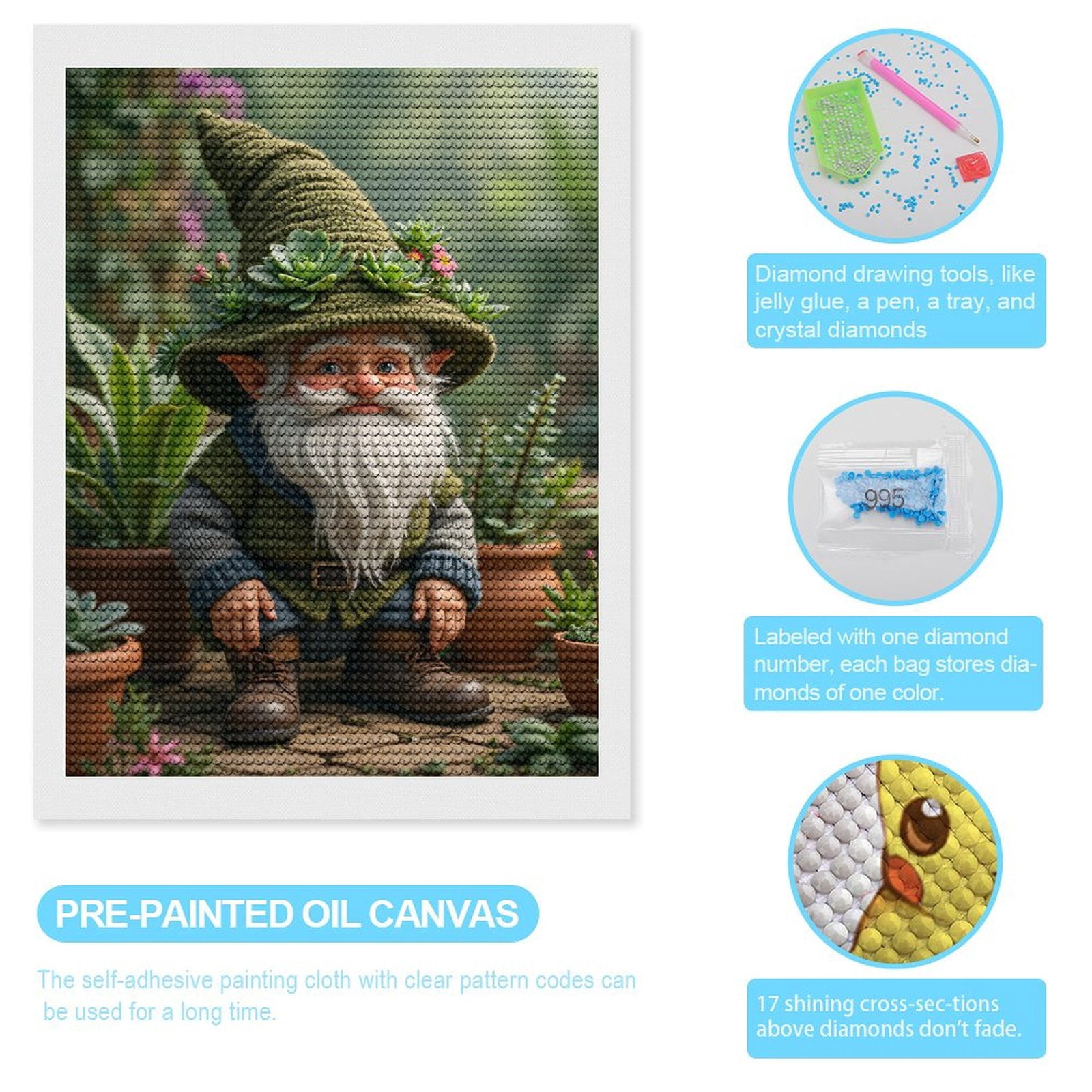 Diamond Art Kits for Adults, Garden Gnome Greenery Charm 5D Diamond Painting Kits for Adults Beginners, DIY Full Drill Diamond Painting, Gem Art and Crafts 12x16
