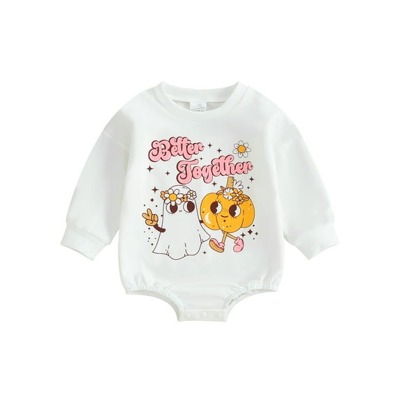 Liacowi Baby Girls Halloween Romper Letter Pumpkin Ghost Print Long Sleeve Bodysuits 3 6 12 18 Months Newborn Spring Autumn Infant Halloween Costume