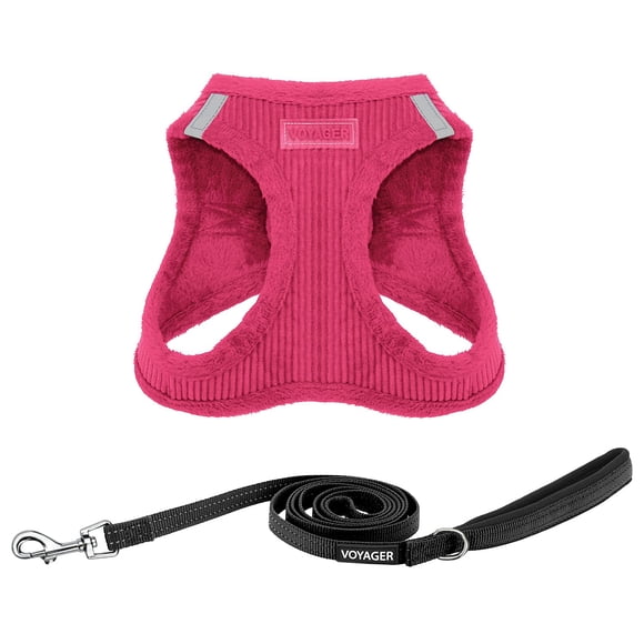 Voyager Step-in Plush Dog Harness – Soft Plush, Step in Vest Harness for Small and Medium Dogs by Best Pet Supplies - 1Fuchsia Corduroy (Leash Bundle), S (Chest: 14.5-16"),206S-FSW-BK-S