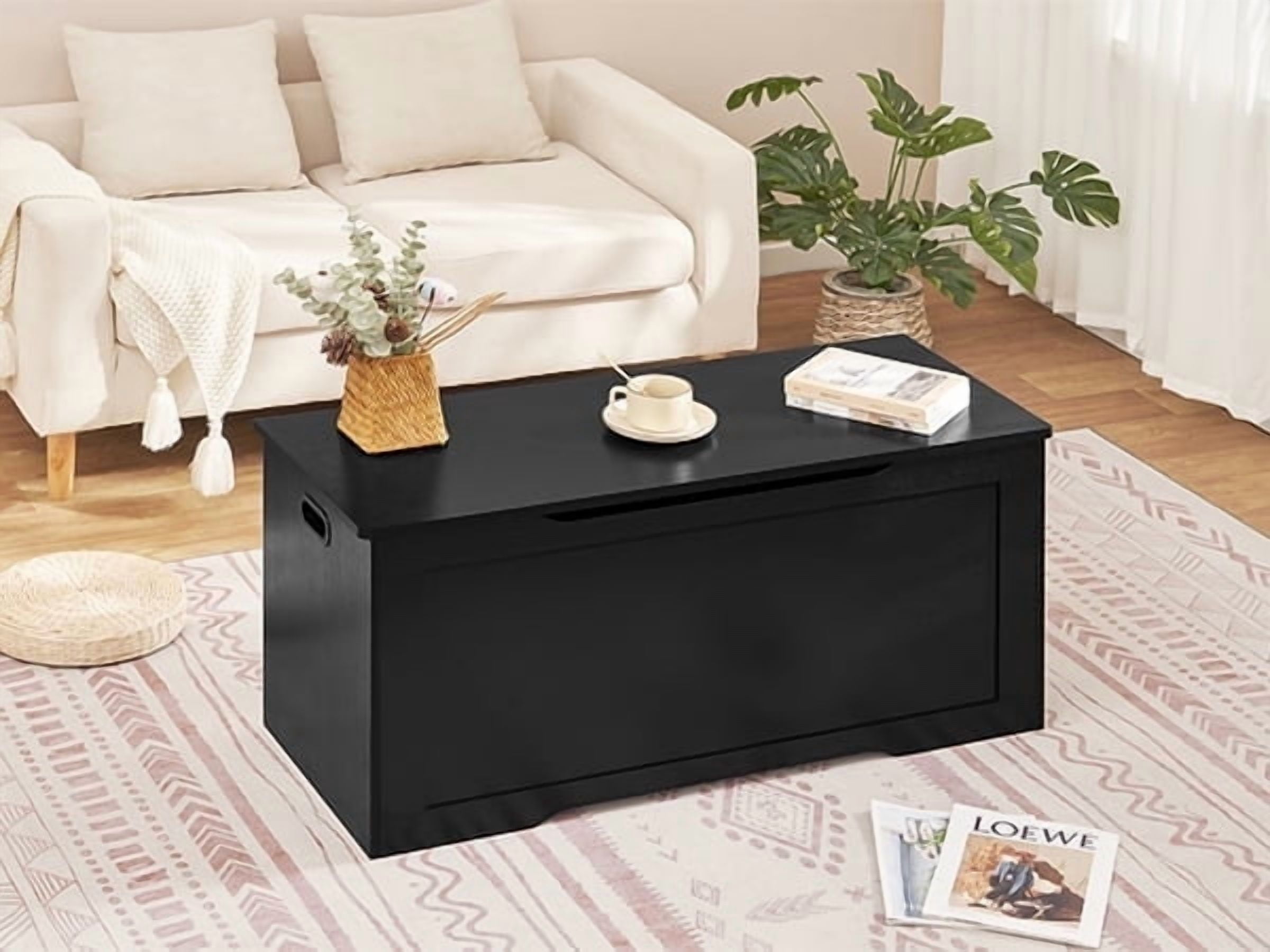 39.4” Storage Chest, Toy Chest, Toy Storage Box with 2 Safety Hinges, Lift Top Wooden Storage Chest, Storage Bench, for Living Room, Bedroom, Entryway, Black