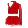thumbnail image 7 of iiniim Girls Dance Outfits 2-Piece Rhinestones Crop Top and Ruffles Feather Skirt Set Dancewear Red 16, 7 of 7